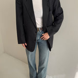 Grey pinstriped structured wool blazer