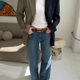 Contrasted blazer in navy blue and beige with blue checkers (Express shipping)