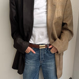 Pale plaid and chocolate brown speckered contrasted blazer