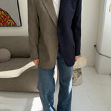 Contrasted blazer in navy blue and beige with blue checkers (Express shipping)