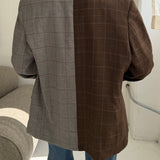 Contrasted blazer in grey with brown checks and chocolate houndstooth (Express shipping)