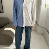Blue with white stripes and blue with yellow striped contrasted shirt