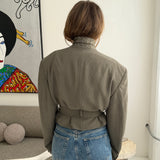 Belted blazer in dusty green speckered