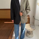 Contrasted blazer in blue houndstooth and solid grey (Express shipping)