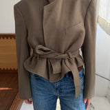 Belted blazer in Brown thick wool