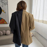 Contrasted blazer in pale brown/camel and black with brown pinstripes  (Express shipping)