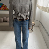 Belted blazer in White and blue checkered