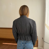 Cinched waist cropped blazer in dark grey
