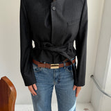 Belted blazer in Dark grey pinstriped