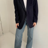 Blue heavy wool and tweed contrasted blazer