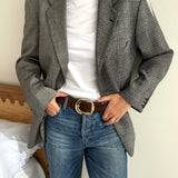Grey plaid silk contrasted blazer
