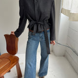 Belted blazer in Dark grey speckered