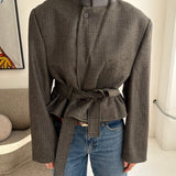 Belted blazer in Houndstooth grey
