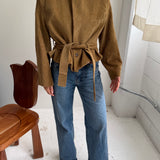 Belted blazer in Khaki corduroy