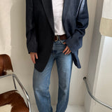 Contrasted blazer in blue checkered and specked tones