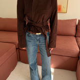 Belted blazer in brown corduroy