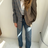 Warm grey and grey plaid contrasted blazer