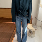 Belted blazer in true green cashmere