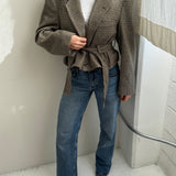 Houndstooth belted blazer in wool