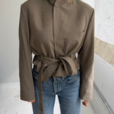 Khaki checkered belted blazer