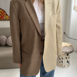 Contrasted blazer in brown checkered and pastel with blue lines   (Express shipping)