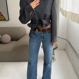 Belted blazer in Blue greyish houndstooth