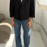 Cropped boxy blazer in black pinstriped