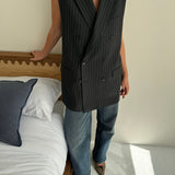 Stunning grey pinstriped double breasted vest with buttons