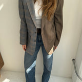 Warm grey and grey plaid contrasted blazer