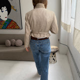 Belted blazer in beige patterned