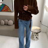 Belted blazer in Brown corduroy