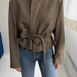 Belted blazer in dark beige