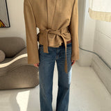 Belted blazer in dark beige