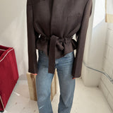 Belted blazer in Brown herringbone
