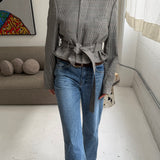 Belted blazer in White and blue checkered