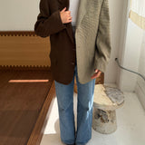 Contrasted blazer in brown checkered and houndstooth (Express shipping)