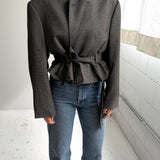 Belted blazer in dark hexagon pattern