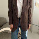 Houndstooth pale brown with light blue overcheck blazer