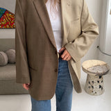 Contrasted blazer in brown checkered and pastel with blue lines   (Express shipping)