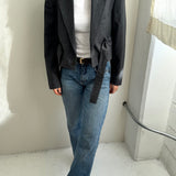 Belted blazer in grey speckered