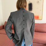 Button back blazer in muted green plaid