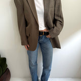 Brown solid and houndstooth contrasted blazer