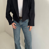 Dark blue speckered cinched cropped blazer