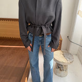 Belted blazer in Dark grey herringbone