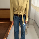 Pale Yellow checkered belted blazer (Ready to ship)