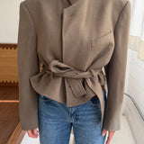 Belted blazer in Brown thick wool