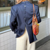 Navy pinstriped Button back blazer