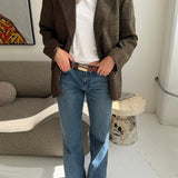 Contrasted blazer in brown plaid and yellow speckered with checks  (Express shipping)