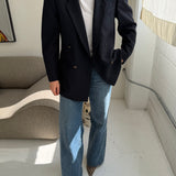 Solid navy double-breasted blazer