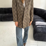 Double breasted patterned brown blazer